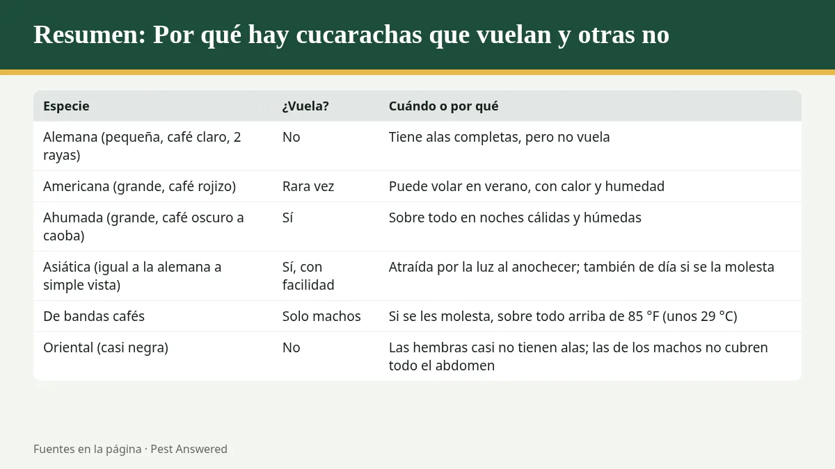 Resumen visual: ¿Por qué hay cucarachas que vuelan y otras no? Guía por especie