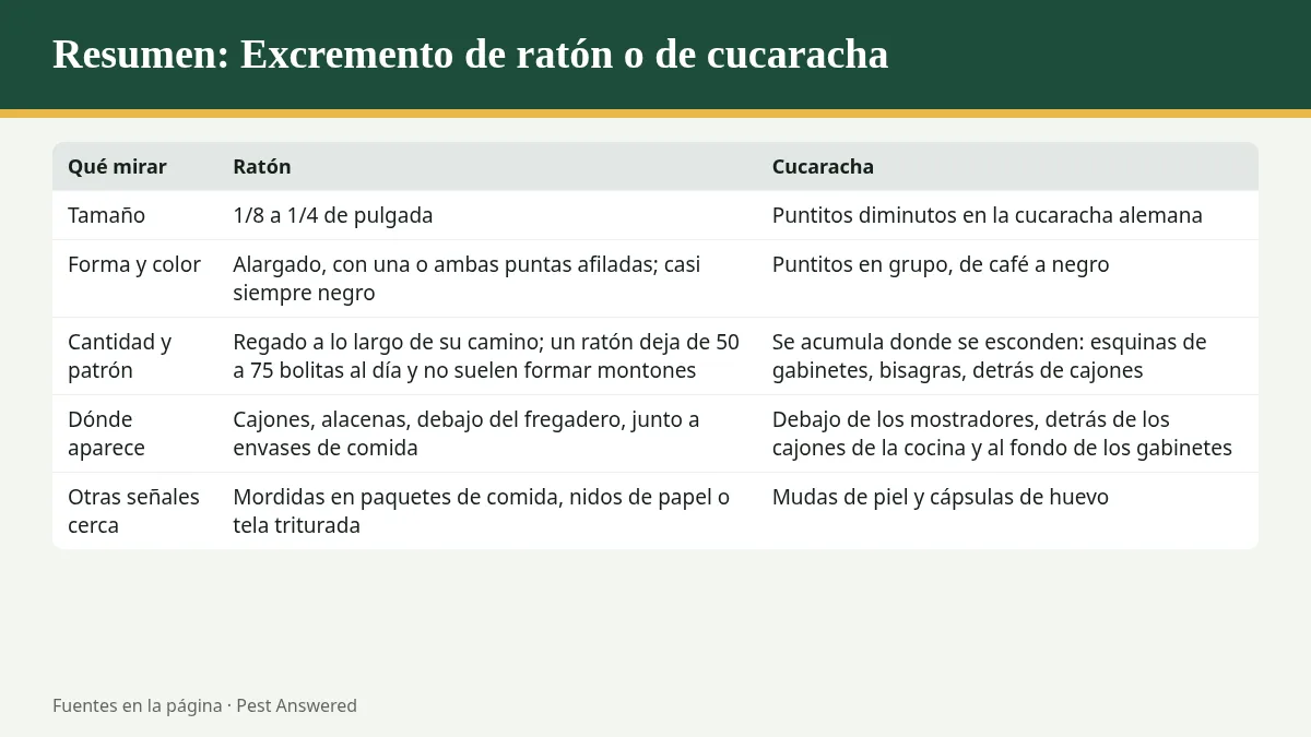 Resumen visual: Excremento de ratón o de cucaracha: cómo saber cuál es