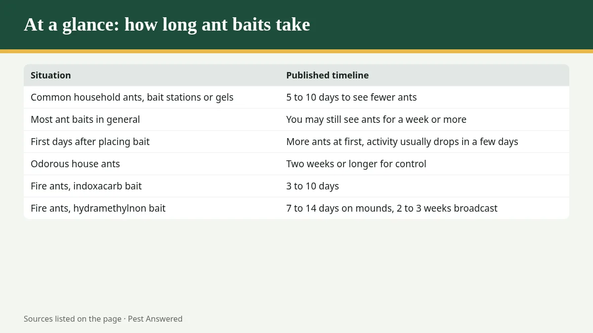 Summary graphic: How Long Do Ant Traps Take to Work?