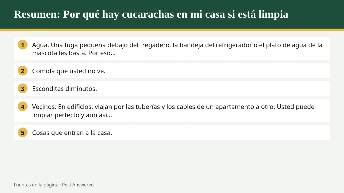 Resumen visual: ¿Por qué hay cucarachas en mi casa si está limpia?