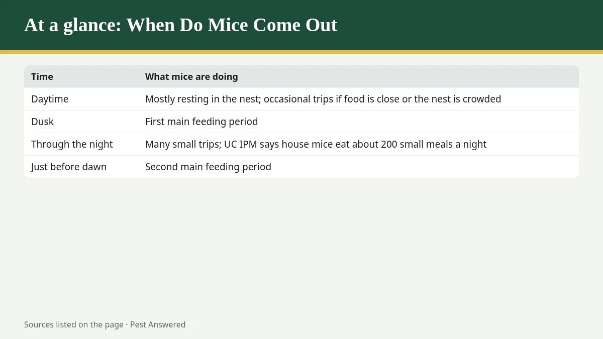 Summary graphic: When Do Mice Come Out? Night, Dusk and Before Dawn, and What a Daytime Mouse Means